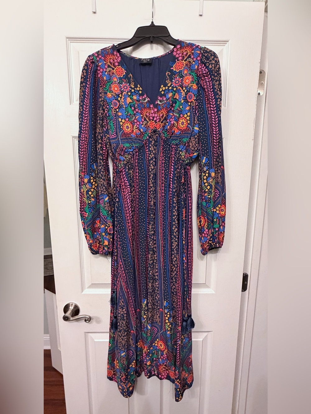 Fate Navy Multicolor Floral Boho Maxi Dress